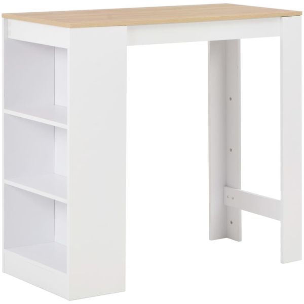 Bartisch, Stehtisch, Bistrotisch mit Regal Weiß 110x50x103 cm