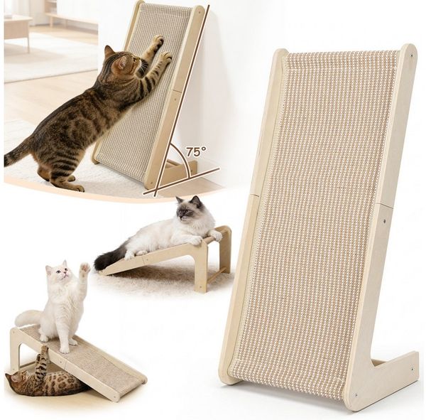 PRIISF Kratzbrett 72cm Kratzbrett Kratzmöbel L Förmige Kratzpappe Sisal Katzenkratzbrett, (Ergonomisches 75° Winkel Kratzmatte Katze Gelenkschonendes Katzenmöbel, Dual-Use Stehend & Flach Kratzkarton Wandmontage Kratzsäule Groß XXL), Katzenspielzeug fü...
