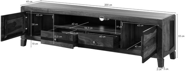 TV-Board Sheesham 200x45x55 braun lackiert ANCONA #111 Bild 8