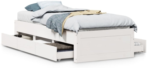 vidaXL Massivholzbett ohne Matratze mit Schubladen Weiß 90x200 cm 3308814