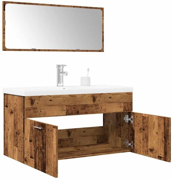 vidaXL 3-tlg. Badmöbel-Set Altholz-Optik Holzwerkstoff 3328587