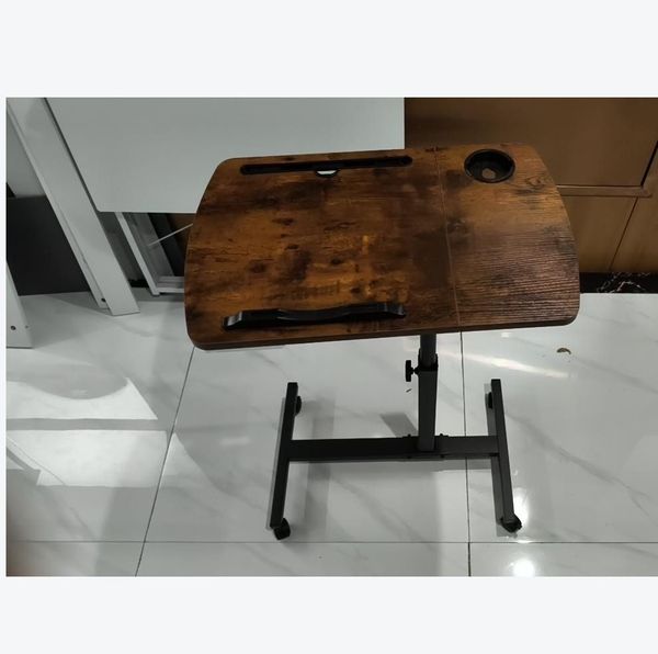JEOBEST Computertisch Laptoptisch auf Rollen, Beistelltisch Höhenverstellbar(59-89cm) Stahl, (Holz Tischplatte Neigbar, Drehbar) Mit 2 Stopp-Leisten
