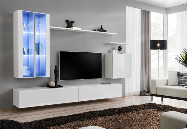 Hängende Wohnwand Switch XII in Weiß 270 x 160 cm 7-teilig
