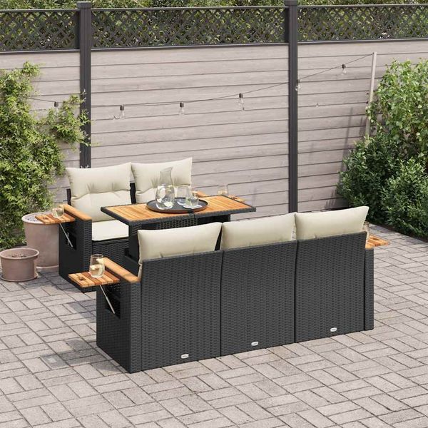 vidaXL 6-tlg. Garten-Sofagarnitur mit Kissen Schwarz Poly Rattan 3327549
