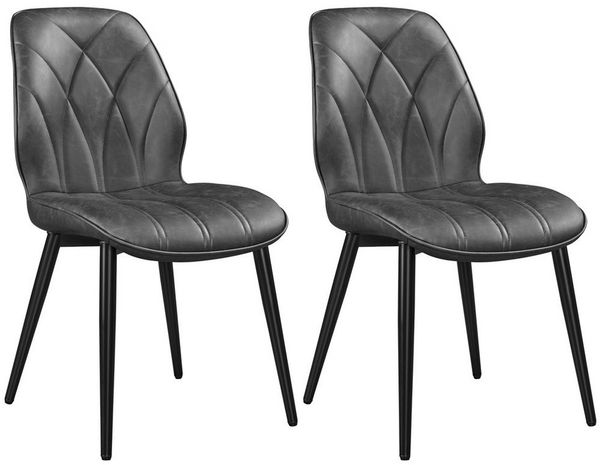 Yaheetech 2er Set Esszimmerstühle mit hoher Rückenlehne, bis 136 kg, Kunstleder Dunkelgrau, 44 x 58,5 x 82 cm
