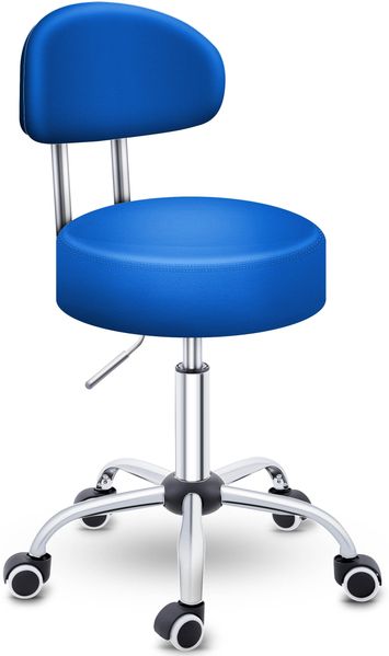 TRESKO Rollhocker Blau mit Lehne Arbeitshocker Hocker Drehhocker Kosmetikhocker Praxishocker