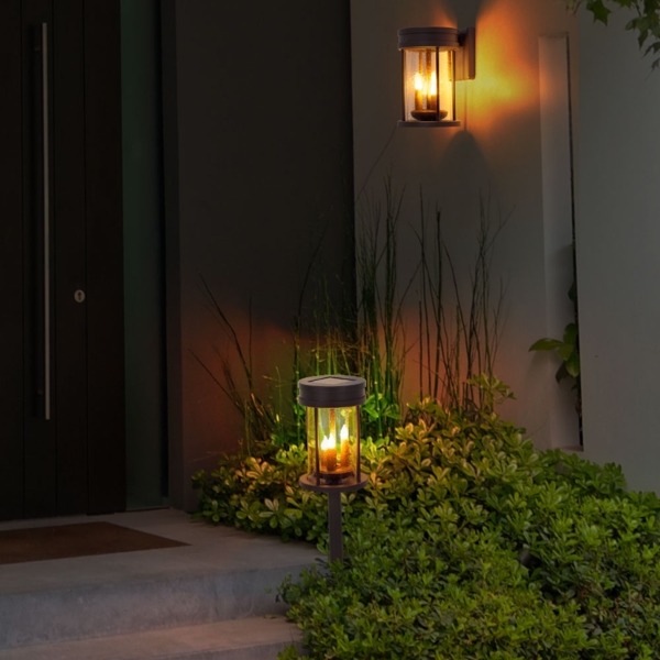 2er Set LED Solarleuchte, Feuer-Effekt, rostfarben, 3in1, 12 cm Bild 3