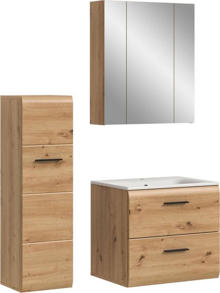 welltime Badezimmer-Set, (Set, 4-St), Florenz, Badkombination 4-tlg, Artisan Oak NB, inkl. Waschbecken