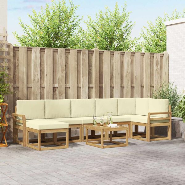 vidaXL Outdoor-Sofagarnitur mit Kissen 8 pcs Weiß und Creme Polyester 3387979