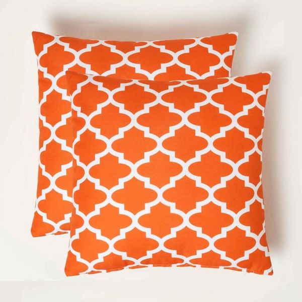 Homescapes Dekokissen Gartenkissen Nola geometrisch 2er-Set Outdoor Kissen orange gemustert
