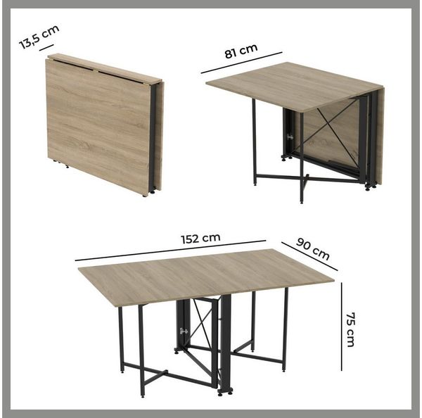 Rodnik Esstisch Orion (Loft-Design, Metallgestell pulverbeschichtet), klappbar, stabil & platzsparend - ausklappbar von 13,5 cm bis 152 cm
