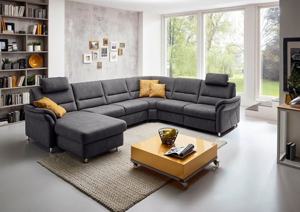 Die PlanBar Wohnlandschaft ZE-EM16033 U-Form, Breite 330 cm, 4 Teile, wahlweise mit Kopfstützen und Bettfunktion