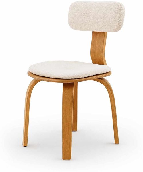 Eleganter Buchenholzstuhl, 100% laminiert, Teddy-Stoff, Naturfarbe, 44 x 43 x 79 cm | Ideal für Zuhause und Büro