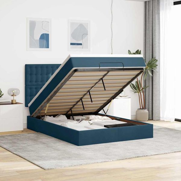 vidaXL Ottoman-Bett mit Matratzen & LEDs Dunkelblau 140x190 cm Samt 3314466