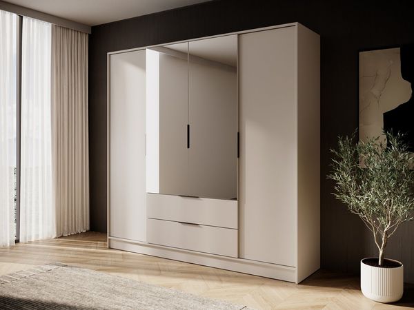MOEBLO Drehtürenschrank SEVIA (Moderner und funktionaler Schrank mit verstellbaren Regalen und Schubladen, Kleiderschrank 4-türig Schrank Garderobe Schlafzimmer mit/ohne Spiegel, mit/ohne Vitrinen - und Schubladen) (BxHxT): 206x200x51 cm
