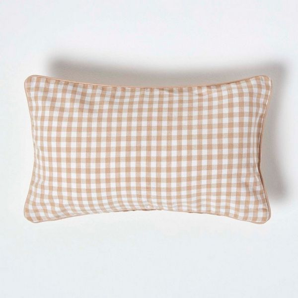 Homescapes Kissenhülle Gingham-Kissenbezug aus Baumwolle, 30x50 cm, beige