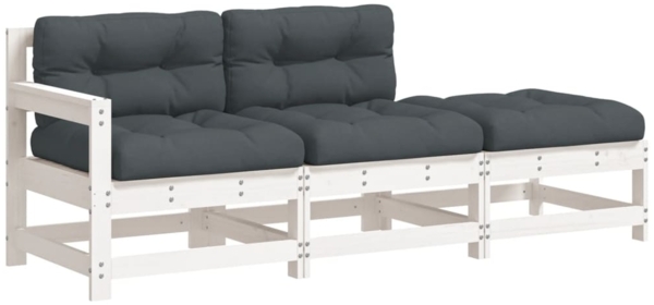 vidaXL 3-tlg. Garten-Lounge-Set mit Kissen Weiß Massivholz 825598