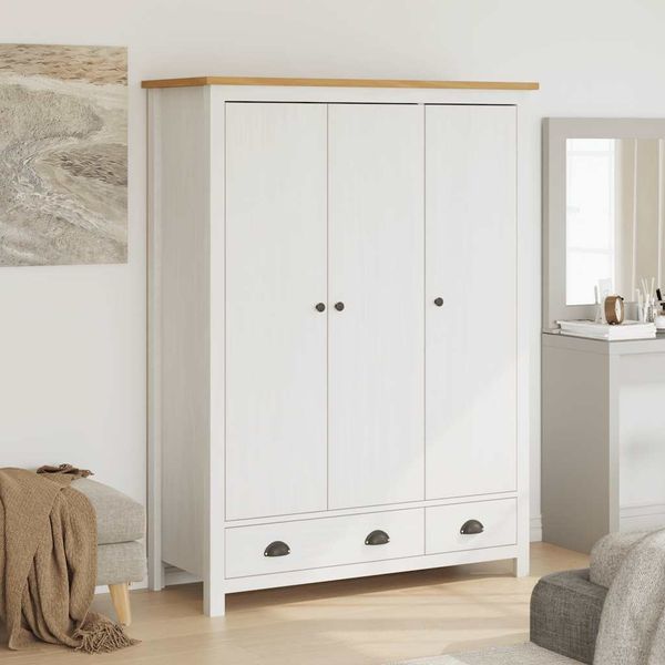 vidaXL Kleiderschrank mit 3 Türen Hill Weiß 127x50x170 cm Kiefernholz 288954