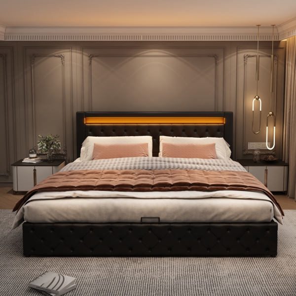 Polsterbett in Schwarz 207*162*99cm , mit LED Beleuchtung und Bettkasten, modernes Bettgestell,inklusive Schaummatratze Bild 2