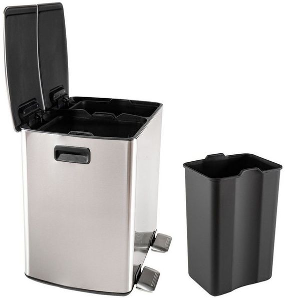 HTI-Living Mülltrennsystem Mülleimer mit 2 Kammern Jannik 40 Liter Silber, Mülltrennsystem Edelstahl Bild 3