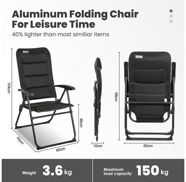 HOMECALL Klappstuhl Gartenstühle hochlehner Luxus campingstuhle bis 150 kg Gepolstert (Set, 2 St), mit 5-Fach Verstellbare lehne, für Camp Garten Balkon