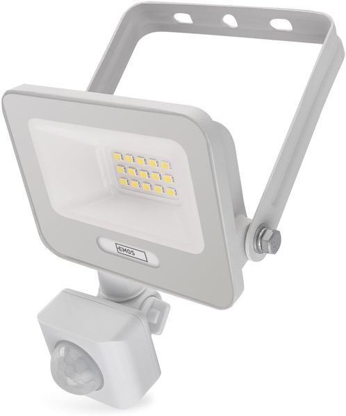 EMOS - LED Aluminium-Strahler GLARO 10 W mit Sensor - IP54 wasserdicht für Feuchtraum und Außen - superhell 1 000 lm, Neutralweiß 4 000 K, Lebensdauer 20 000 h - 20 cm Gummi-Anschlusskabel - weiß