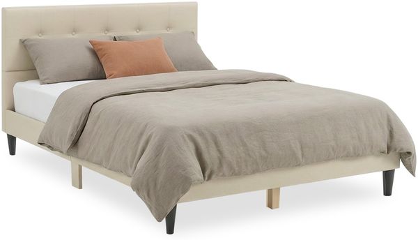 Polsterbett 140x200 cm Beige Doppelbett mit Lattenrost Stoffbett Bett Bettgestell