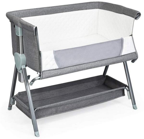 COSTWAY 2 in 1 höhenverstellbares Beistellbett & Babybett mit Aufbewahrungskorb, Kinderbett rollbar, Reisebett inkl. herausnehmbarer Matratze und Befestigungsgurt 93 x 56 x 83 cm