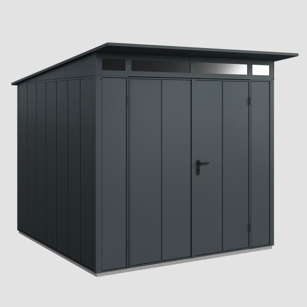 Hörmann Ecostar Metall-Gerätehaus Elegant mit Pultdach Typ 2, 238 x 238 cm , anthrazitgrau, 5,7 m²,2-flüglige Tür