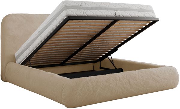 Bett mit Stauraum Polsterbett BENEA CLASSIC, Doppelbett mit Lattenrost Gepolstertes Kopfteil Gasdruckfeder Schlafzimmerbett - 200 x 200 cm - Creme Plüsch Bild 6