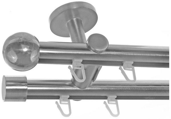 BASIT Gardinenstange Innenlauf Edelstahloptik 20mm mit Deckenträgern 120 cm E33, Ø 20 mm, 2-läufig, verschraubt, Aluminium, D40 120 cm E33 Kugel