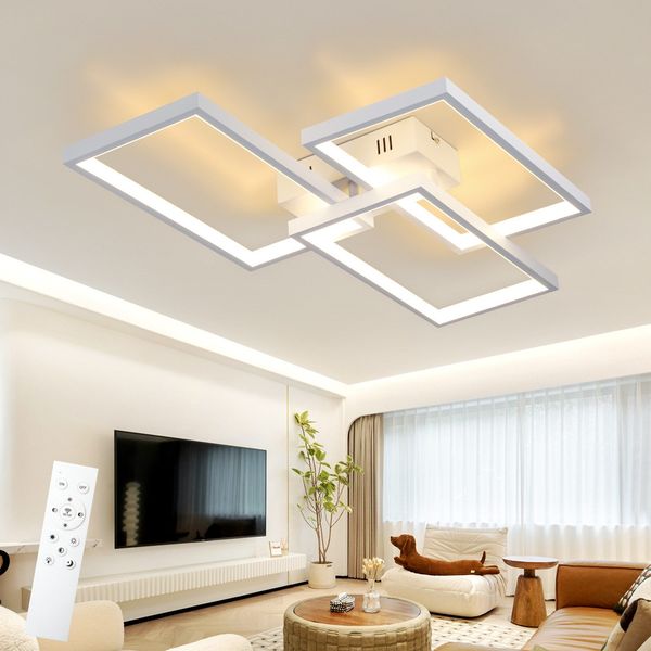 ZMH LED Deckenleuchte Wohnzimmer Deckenlampe Modern - 72W 80CM Wohnzimmerlampe Dimmbar mit Fernbedienung Weiß Schlafzimmerlampe Rechteck Metall-Design für Schlafzimmer Kinderzimmer küchen