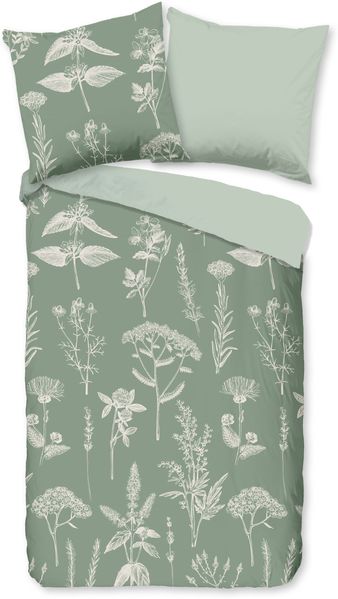 Good Morning Flanell Bettwäsche 155x220 Herbs Pflanzen Gräser salbei grün 30461