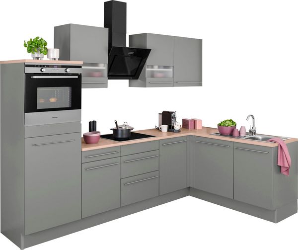 OPTIFIT Winkelküche Bern mit Hanseatic-E-Geräten, Stellbreite 285x175 cm, mit Induktionskochfeld, Soft-Close