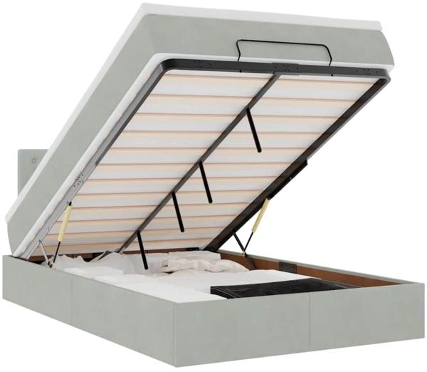 vidaXL Ottomane Bett mit Matratze & LEDs Hellgrau 120x190 cm Samt 3312752