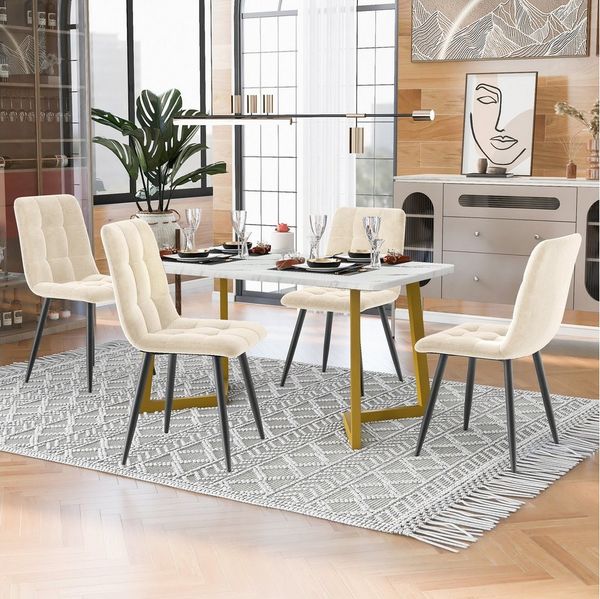 i@home Essgruppe Rechteckiger Esstisch Moderner Küchentisch Set mit 4 Stühlen, (5er-Set, 117cm Esstisch mit 4 Stühlen Set), beige Stuhl