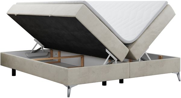 Boxspringbett - Doppelbett mit Multipocket-Matratze - LESS -120x200 - Beige Velours - H4 Bild 4