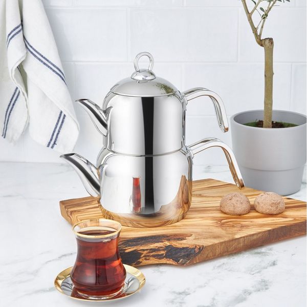 Karaca Teekanne Karaca Manes Medium Edelstahl-Teekannen-Set, 3.3L, Induktionsgeeignet