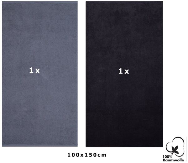 Betz Duschtücher Maxi 2 Stück XXL BERLIN Badetuch 100x150 cm dunkelgrau-graphit, 100% Baumwolle