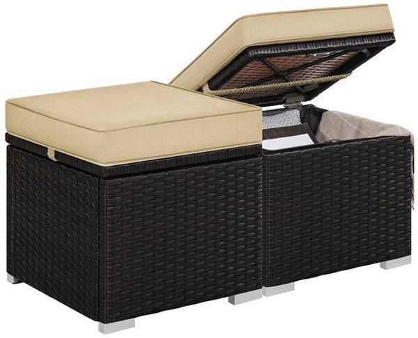 Yaheetech Hocker Sitzhocker mit Stauraum & Abnehmbarem Sitzkissen, 2 STK. Sitzgelegenheit fürs Wohnzimmer/Eingangsbereich/Balkon/Garten