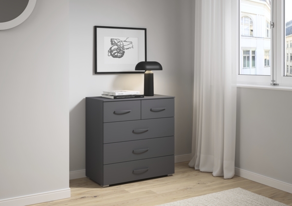rauch Aditio Box, Kommode, 5 Schubladen, mit Softclose-Funktion, Farbe Grau metallic, BxHxT 80x81x42cm
