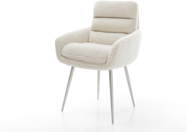 Esszimmerstuhl Abelia-Flex mit Armlehnen Teddystoff Beige 4-Fuß konisch Edelstahl