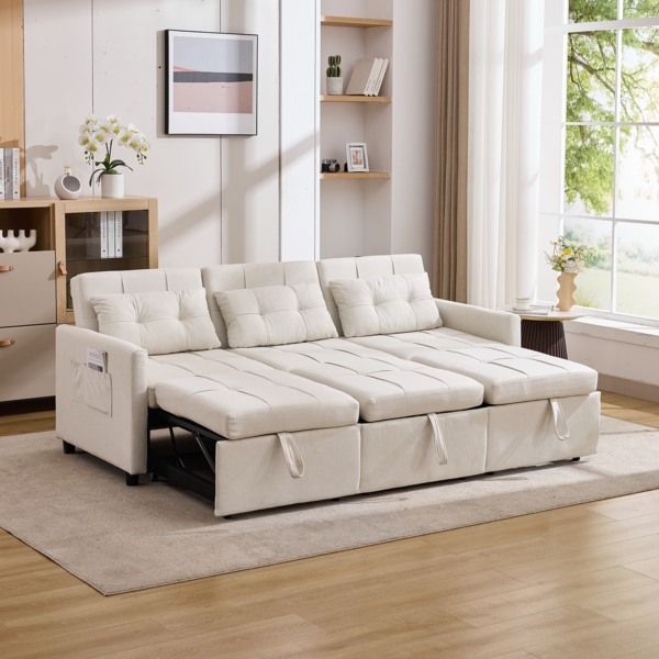 Schlafsofa, Vliesstoff mit verstellbarer Rückenlehne, 200 x 87 x 84,5 cm, Beige