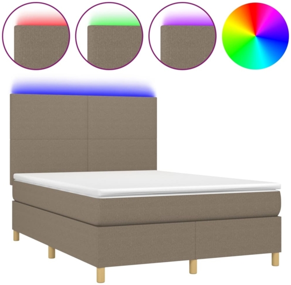 vidaXL Boxspringbett mit Matratze & LED Taupe 140x190 cm Stoff 3135273
