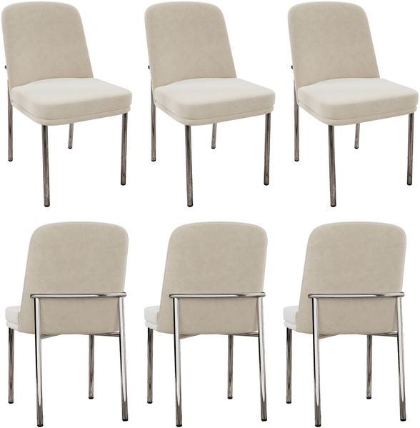 Esszimmerstuhl 6er Set 82cm×48cm×53cm aus Samt in Beige mit silbernem Metallrahmen Bild 2