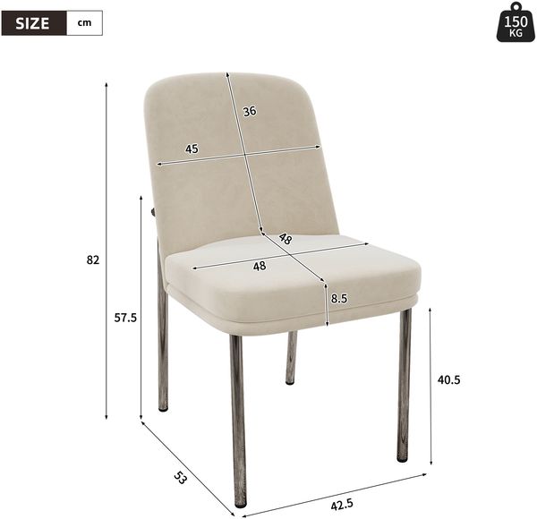 Esszimmerstuhl 6er Set 82cm×48cm×53cm aus Samt in Beige mit silbernem Metallrahmen Bild 5