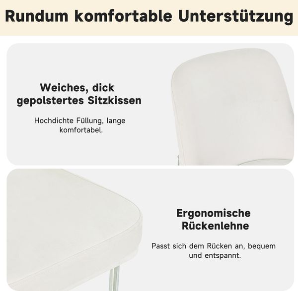 Esszimmerstuhl 6er Set 82cm×48cm×53cm aus Samt in Beige mit silbernem Metallrahmen Bild 7