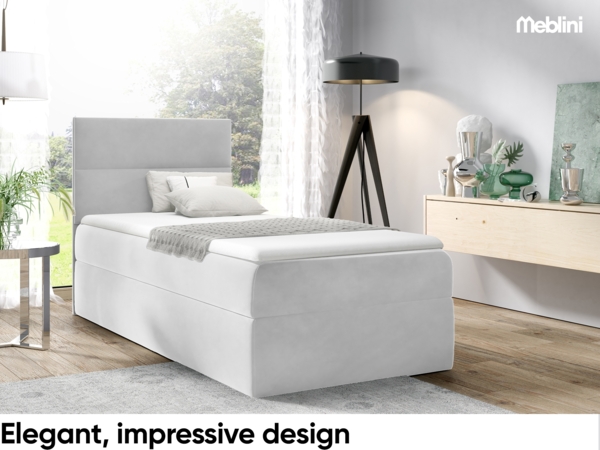 MEBLINI Kinderbett mit Bettkasten MINO 1 80x200 Rechts – H3/Hellgrau Samt Gepolstert Einzelbett mit Matratze - Polsterbett mit Stauraum - Bett mit Kopfteil – Stauraumbett Bild 2