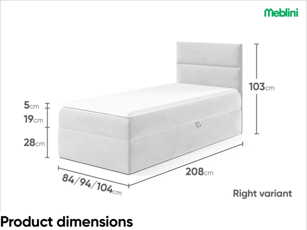 MEBLINI Kinderbett mit Bettkasten MINO 1 80x200 Rechts – H3/Hellgrau Samt Gepolstert Einzelbett mit Matratze - Polsterbett mit Stauraum - Bett mit Kopfteil – Stauraumbett Bild 6