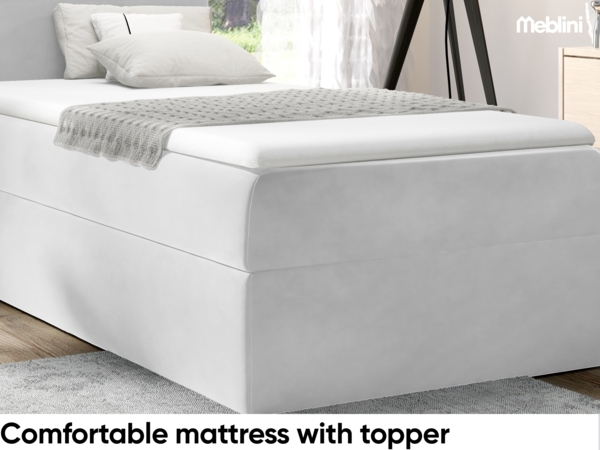 MEBLINI Kinderbett mit Bettkasten MINO 1 80x200 Rechts – H3/Hellgrau Samt Gepolstert Einzelbett mit Matratze - Polsterbett mit Stauraum - Bett mit Kopfteil – Stauraumbett Bild 4